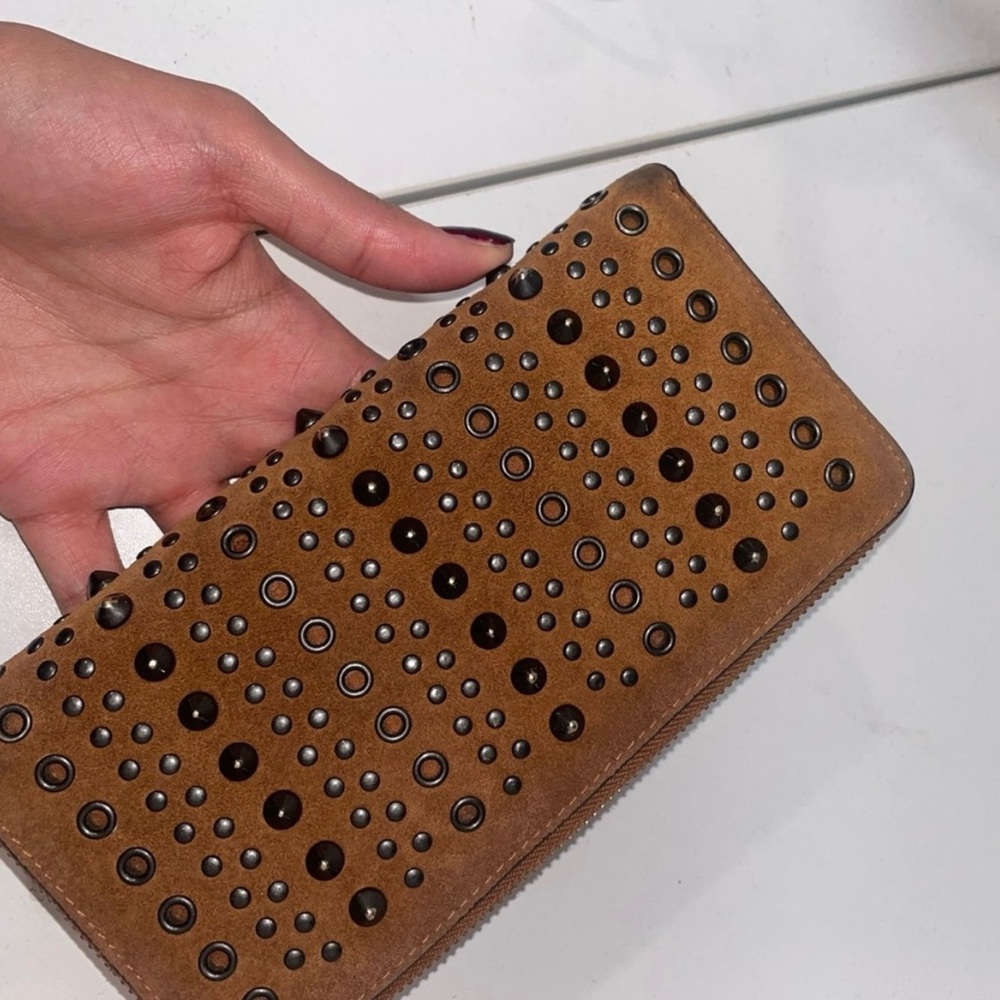 Coach Brown suede Studded Wallet - Picture 3 of 5